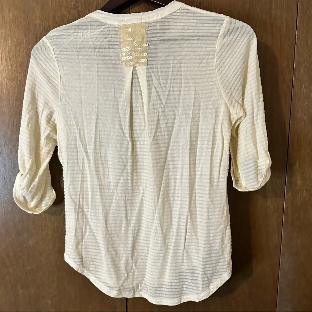 Anthropologie Tiny Sequin Placket Button Down Top Ivory Cream Embroidered Sz S - Picture 9 of 13